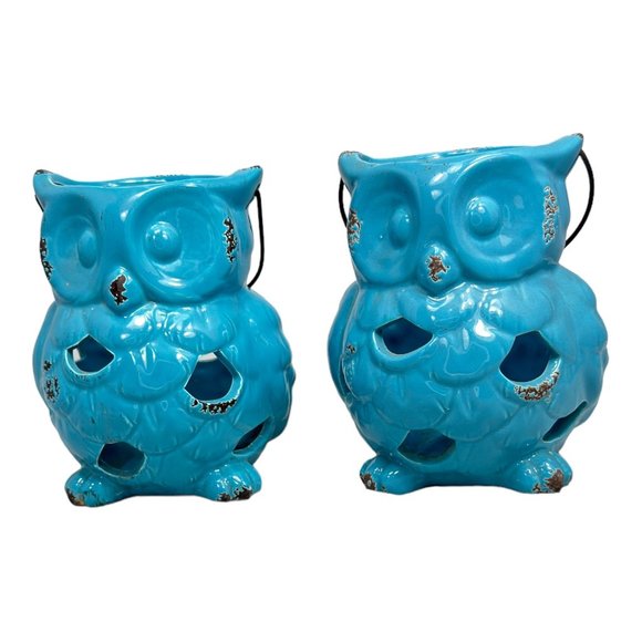 Apropos Home Collection Ceramic Owl Candle Holder/ Lantern Blue 7" - Picture 12 of 12